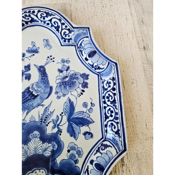 Koninklijke porcelain blue delft parakeet bird platter‎ plate unique - Picture 3 of 7